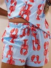 Chelsea Peers Blue Short Pyjamas Satin Lobster Print Long Pyjamas Set - Image 2 of 4
