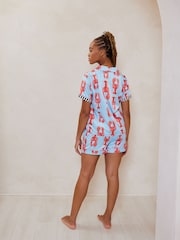 Chelsea Peers Blue Short Pyjamas Satin Lobster Print Long Pyjamas Set - Image 3 of 4
