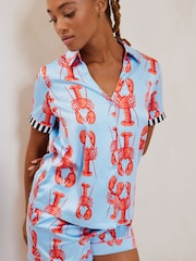 Chelsea Peers Blue Short Pyjamas Satin Lobster Print Long Pyjamas Set - Image 4 of 4