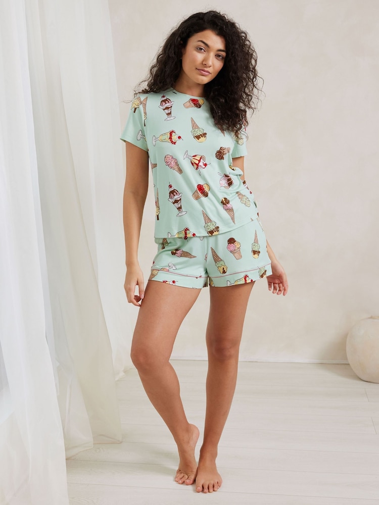 Chelsea Peers Green Fun Print Short Pyjamas Set - Image 1 of 5 Chelsea Peers Green Fun Print Short Pyjamas Set - Image 1 of 5