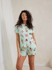 Chelsea Peers Green Fun Print Short Pyjamas Set - Image 3 of 5