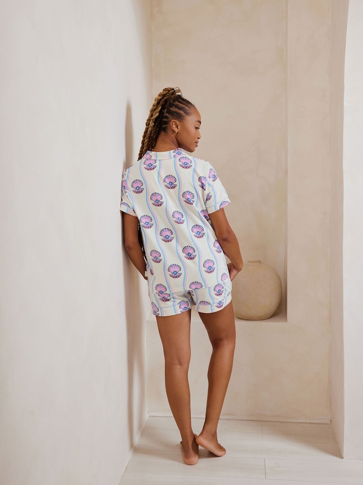 Chelsea Peers White Chrome Short Pyjamas Satin Lobster Print Long Pyjamas Set - Image 3 of 5