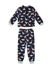 Chelsea Peers Blue Kids Dinosaur Print Long Pyjama Set - Image 1 of 3