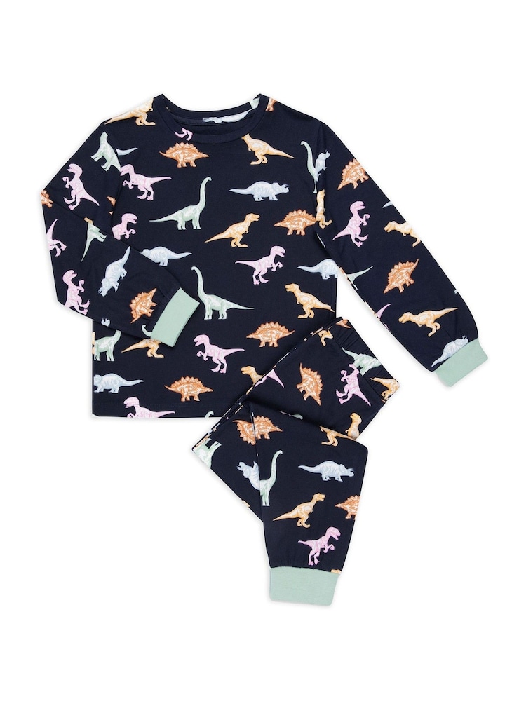 Chelsea Peers Blue Kids Dinosaur Print Long Pyjama Set - Image 2 of 3