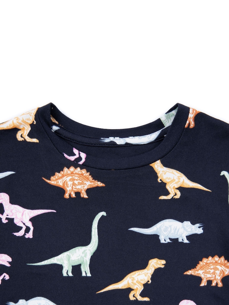 Chelsea Peers Blue Kids Dinosaur Print Long Pyjama Set - Image 3 of 3