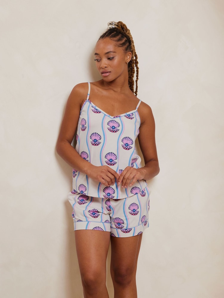 Chelsea Peers White Cotton Pearl Shell Print Cami Short Pyjamas Set - Image 2 of 5