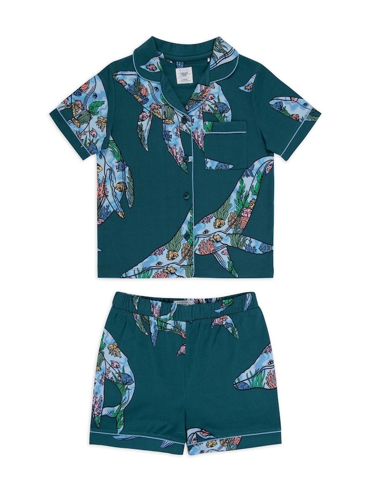 Chelsea Peers Kids Coral Whale Print Short Pyjamas Set - Image 1 of 3