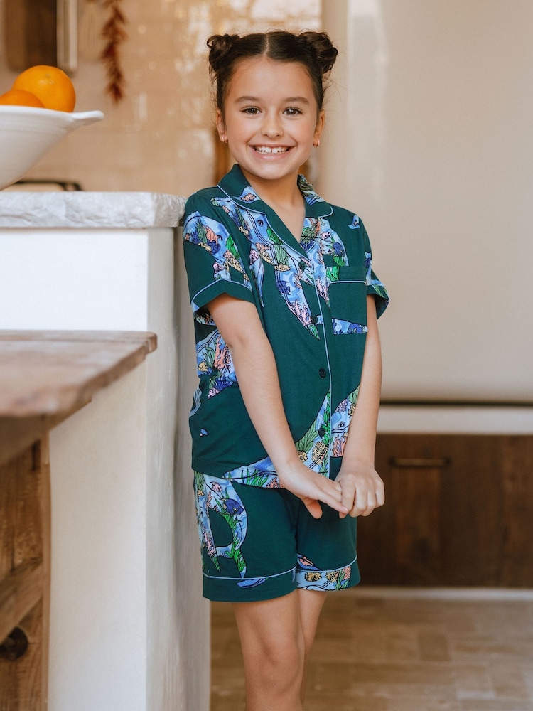 Chelsea Peers Natural Kids Coral Whale Print Short Pyjamas Set - Image 1 of 5 Chelsea Peers Natural Kids Coral Whale Print Short Pyjamas Set - Image 1 of 5