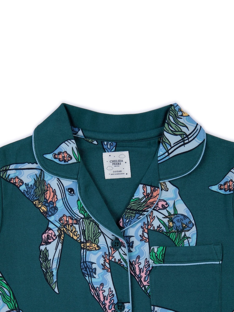 Chelsea Peers Kids Coral Whale Print Short Pyjamas Set - Image 2 of 3