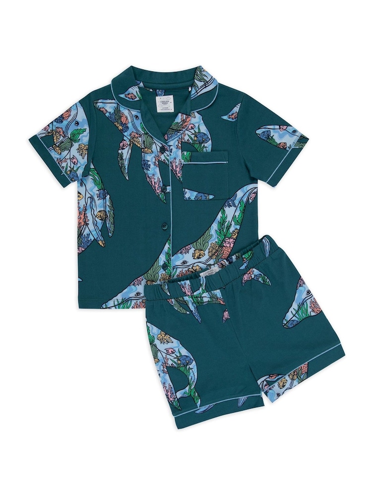 Chelsea Peers Kids Coral Whale Print Short Pyjamas Set - Image 3 of 3