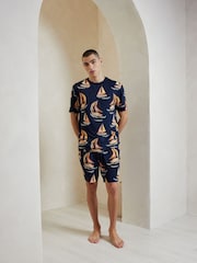 Chelsea Peers Blue Sailing Boat Print Short Pyjamas Set - Image 1 of 5