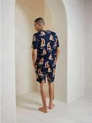 Chelsea Peers Blue Sailing Boat Print Short Pyjamas Set - Image 2 of 5