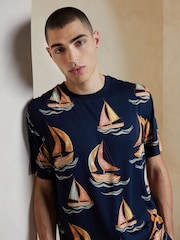 Chelsea Peers Blue Sailing Boat Print Short Pyjamas Set - Image 3 of 5