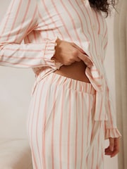 Chelsea Peers Cotton Pink Stripe Frill Long Pyjamas Set - صورة 2 من 5