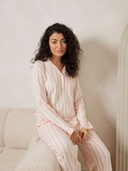 Chelsea Peers Cotton Pink Stripe Frill Long Pyjamas Set - صورة 5 من 5