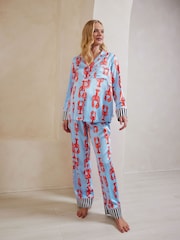 Chelsea Peers Blue Maternity Satin Lobster Print Long Pyjamas Set - Image 1 of 5