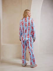 Chelsea Peers Blue Maternity Satin Lobster Print Long Pyjamas Set - Image 2 of 5