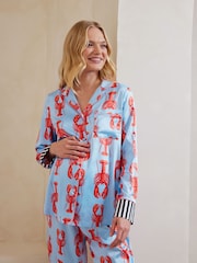 Chelsea Peers Blue Maternity Satin Lobster Print Long Pyjamas Set - Image 3 of 5