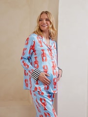 Chelsea Peers Blue Maternity Satin Lobster Print Long Pyjamas Set - Image 4 of 5