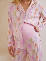 Chelsea Peers Pink Maternity Seahorse Stripe Print Button Up Short Pyjamas Set - Image 5 of 5