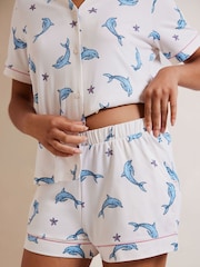 Chelsea Peers White Short Pyjamas Satin Lobster Print Long Pyjamas Set - Image 2 of 5