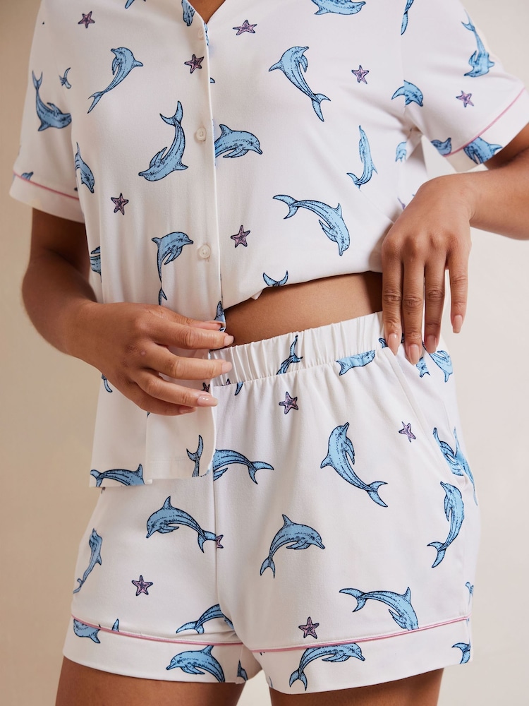 Chelsea Peers White Short Pyjamas Satin Lobster Print Long Pyjamas Set - Image 2 of 5