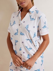 Chelsea Peers White Short Pyjamas Satin Lobster Print Long Pyjamas Set - Image 4 of 5