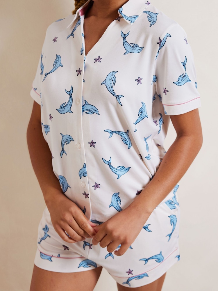 Blanco - Chelsea Peers Satin Lobster Print Long Pyjamas Set - Imagen 5 de 5 Blanco - Chelsea Peers Satin Lobster Print Long Pyjamas Set - Imagen 5 de 5