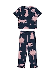 Chelsea Peers Blue Kids Midnight Leopard Long Pyjamas Set - Image 1 of 1