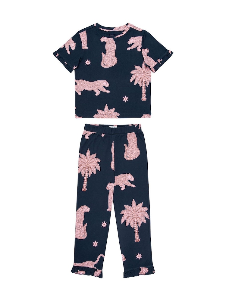 Chelsea Peers Kids Midnight Leopard Long Pyjamas Set - Bild 1 von 3 Chelsea Peers Kids Midnight Leopard Long Pyjamas Set - Bild 1 von 3