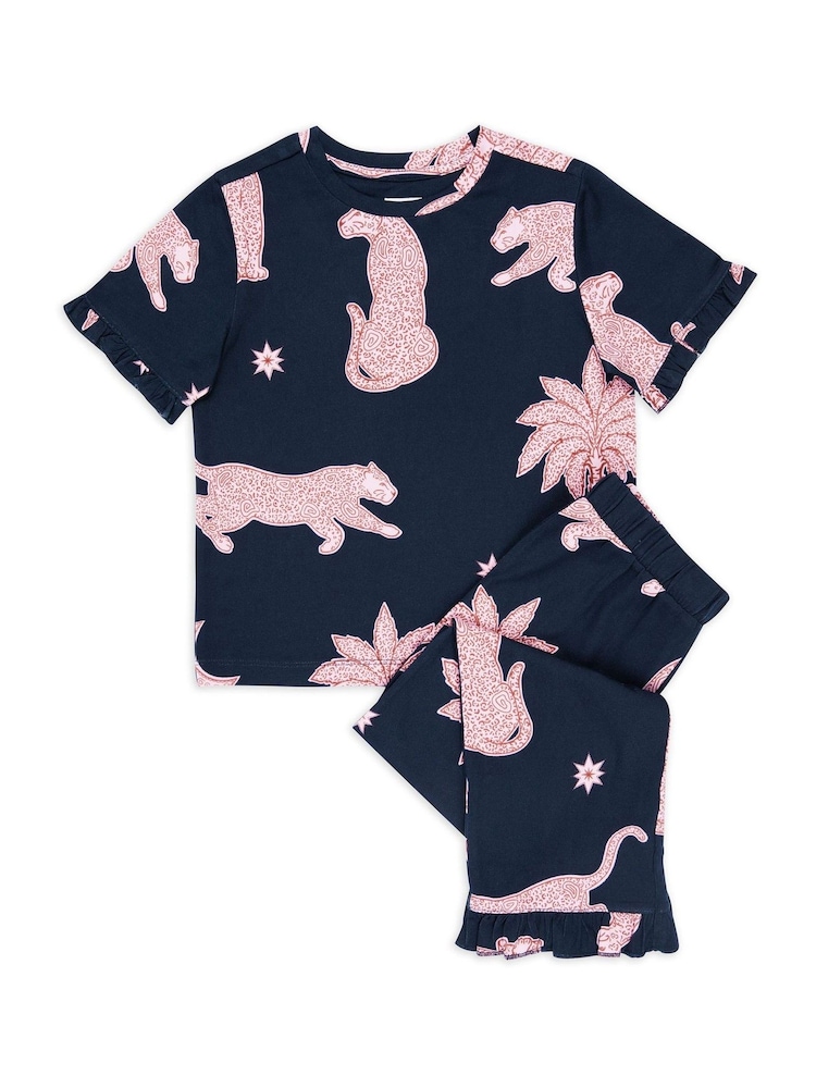 Chelsea Peers Kids Midnight Leopard Long Pyjamas Set - صورة 2 من 3