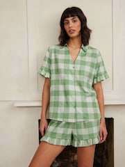 Chelsea Peers Green Cotton Gingham Frill Short Pyjamas Set - Image 3 of 5