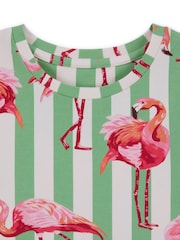 Chelsea Peers Green Kids Cotton Flamingo Stripe Short Pyjamas Set - Image 3 of 3