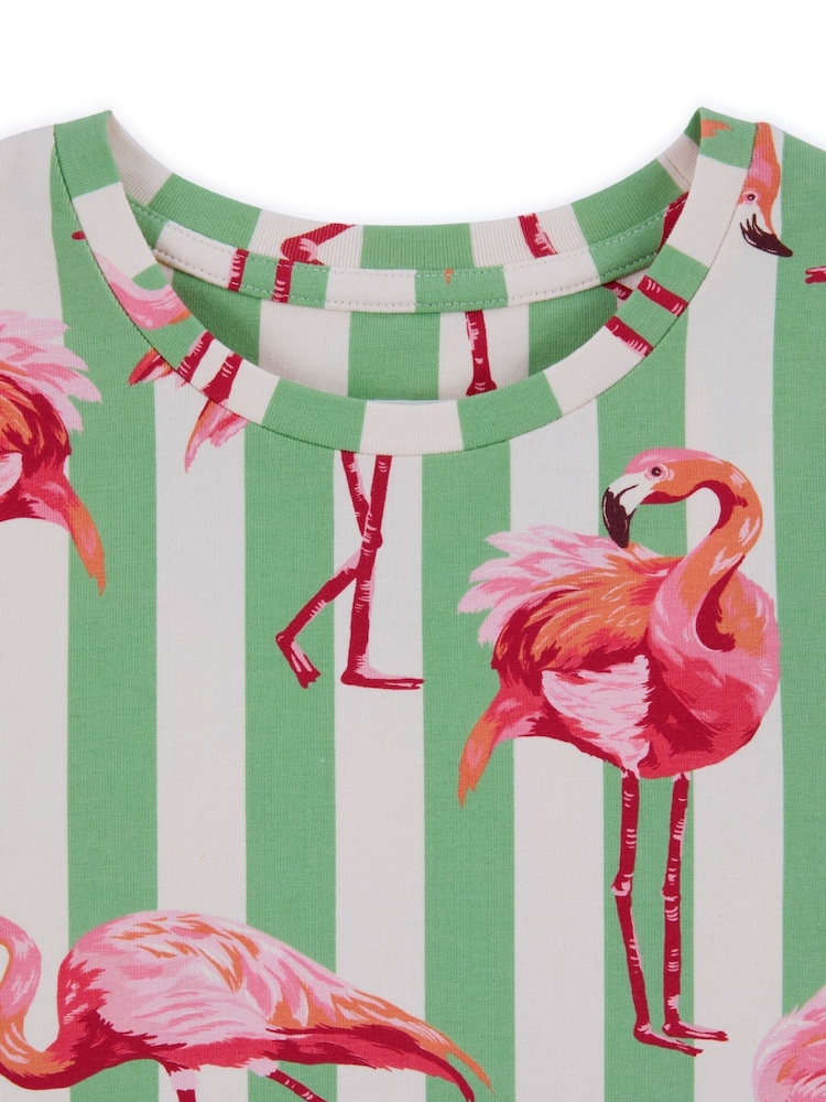 Chelsea Peers Green Kids Cotton Flamingo Stripe Short Pyjamas Set - Image 3 of 3