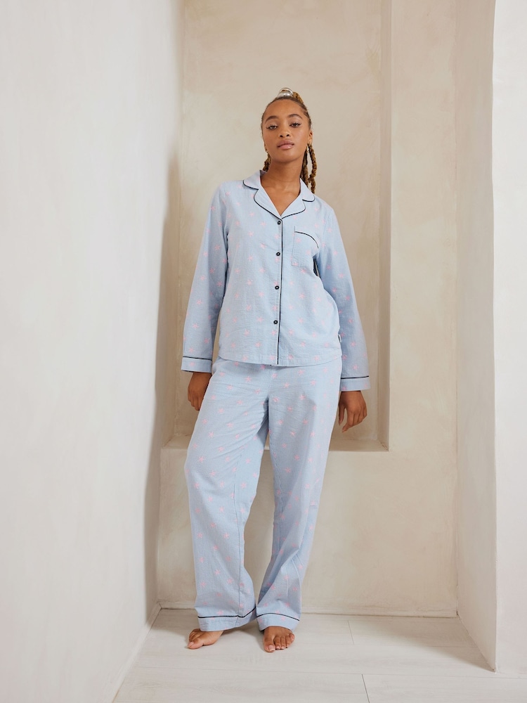 Chelsea Peers Pink Seersucker Cotton Starfish Stripe Print Long Pyjamas Set - Image 2 of 5