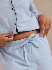 Chelsea Peers Pink Seersucker Cotton Starfish Stripe Print Long Pyjamas Set - Image 3 of 5