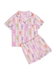 Chelsea Peers Pink Kids Seahorse Stripe Print Short Pyjamas Set - Image 2 of 3