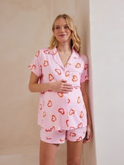 Chelsea Peers Pink Maternity Shrimp Heart Print Short Pyjamas Set - Image 4 of 5