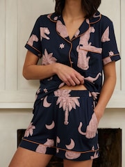 Chelsea Peers Blue Short Pyjamas Wild Duo Print Nightshirt - Image 2 of 5