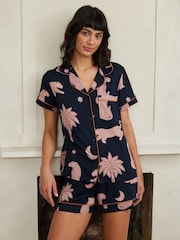 Chelsea Peers Blue Short Pyjamas Wild Duo Print Nightshirt - Image 4 of 5