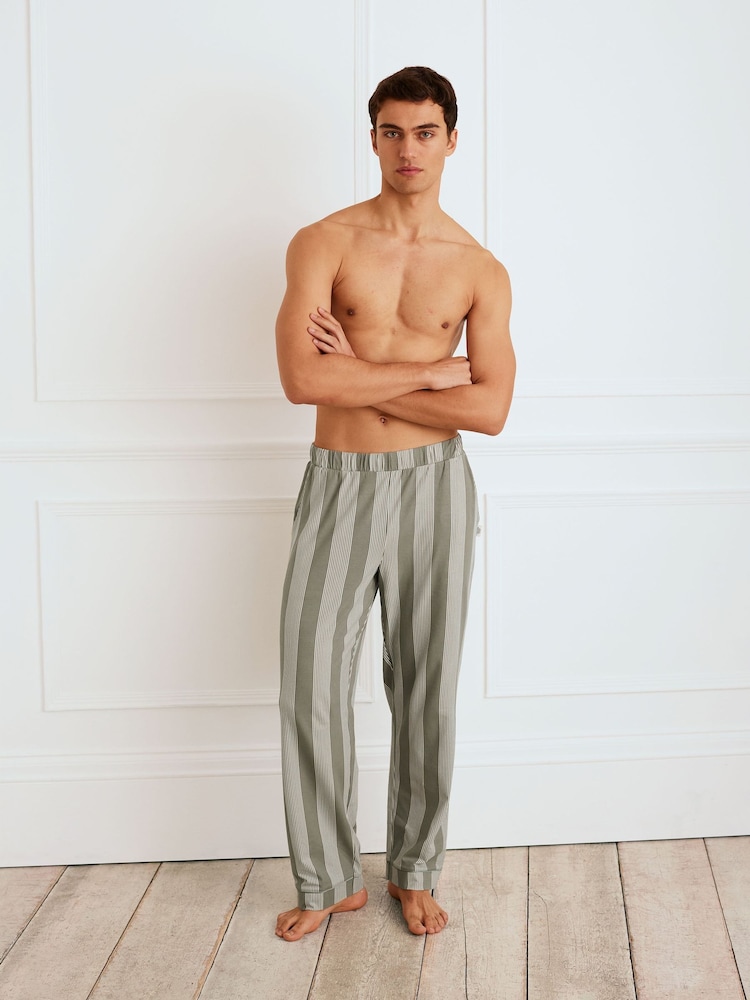 Chelsea Peers Brown Cotton Stripe Button Up Pyjama Bottoms - Image 1 of 4