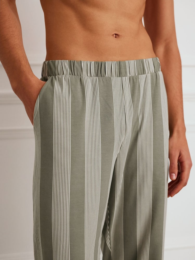 Chelsea Peers Brown Cotton Stripe Button Up Pyjama Bottoms - Image 4 of 4