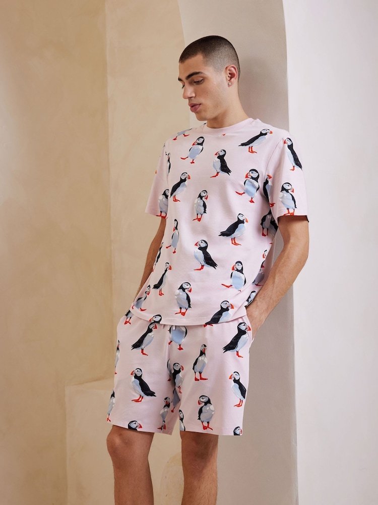 Chelsea Peers Pink Cotton Puffin Print Short Pyjamas Set - Image 2 of 5