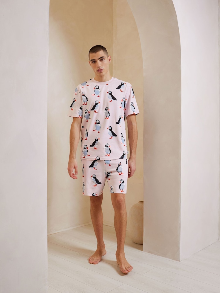 Chelsea Peers Pink Cotton Puffin Print Short Pyjamas Set - Image 4 of 5