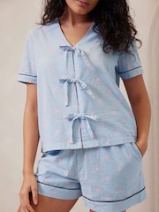 Chelsea Peers Pink Seersucker Cotton Starfish Stripe Print Short Pyjamas Set - Image 4 of 5