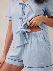 Chelsea Peers Pink Seersucker Cotton Starfish Stripe Print Short Pyjamas Set - Image 5 of 5