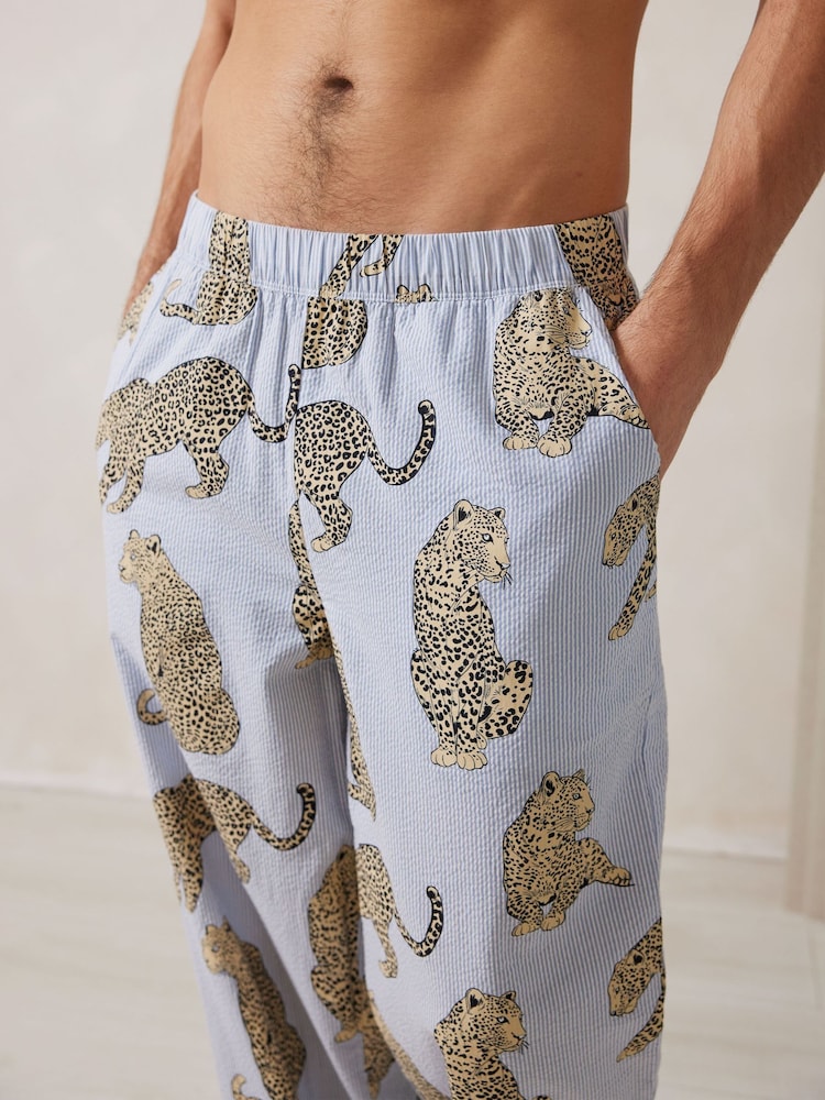 Pantalones largos de pijama con estampado de rayas de leopardo de sirsaca de algodón de Chelsea Peers - Imagen 2 de 3