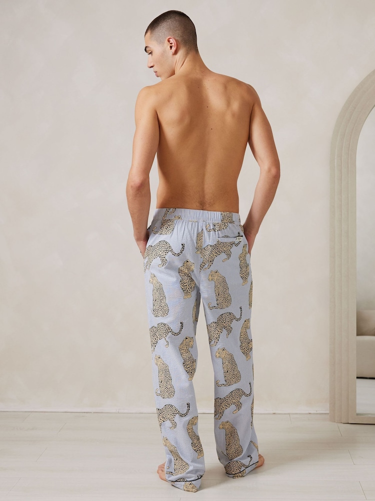 Pantalones largos de pijama con estampado de rayas de leopardo de sirsaca de algodón de Chelsea Peers - Imagen 3 de 3