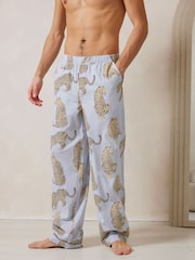 Chelsea Peers Blue Seersucker Cotton Leopard Stripe Print Long Pyjama Bottoms - Image 5 of 5