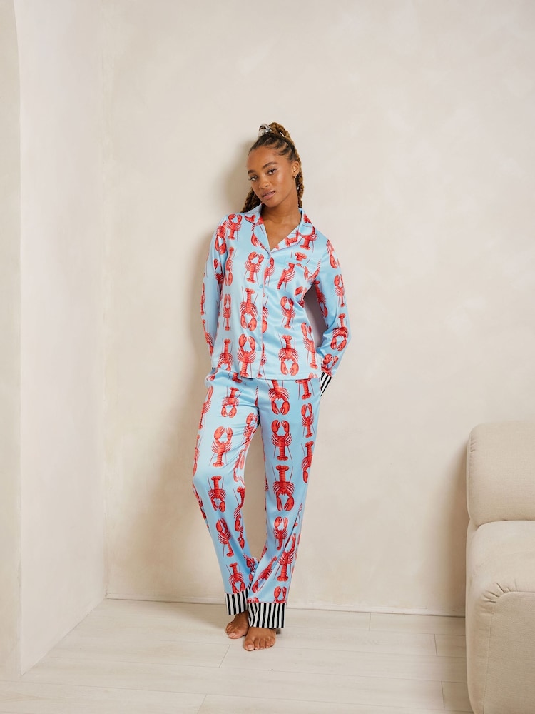 Chelsea Peers Satin Lobster Print Long Pyjamas Set - Imagen 1 de 5